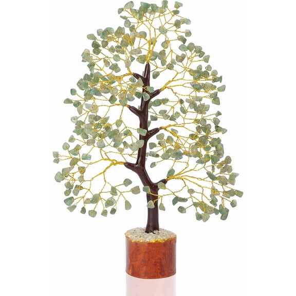 Green Jade Crystal Tree of Life with Golden Wire, Spiritual Home Decor and Healing Gift