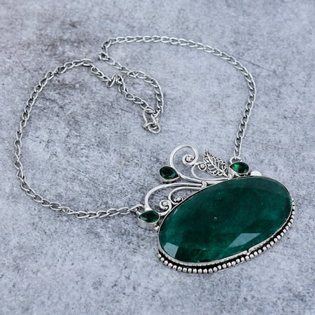 Green Jade, Diopside Gemstone 925 Sterling Silver Jewelry Necklace 18"