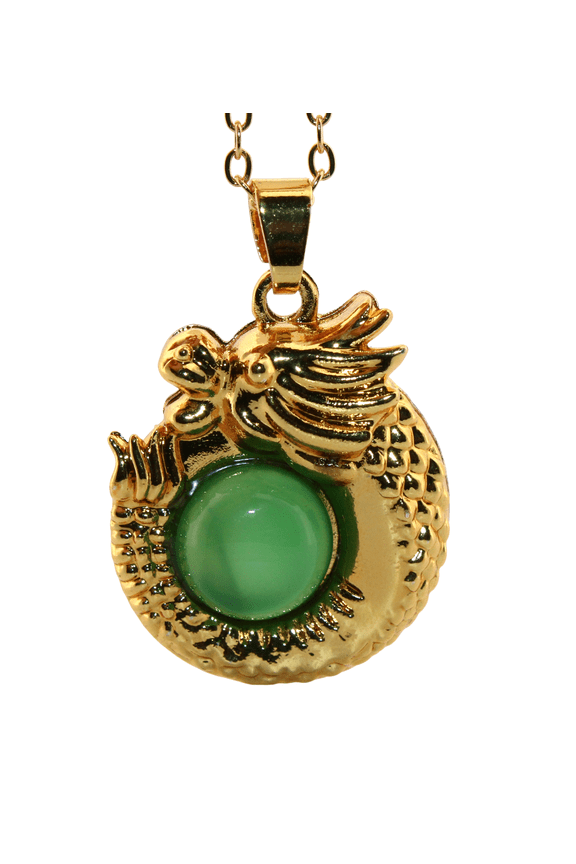 Green Jade Dragon Gold Necklace 028