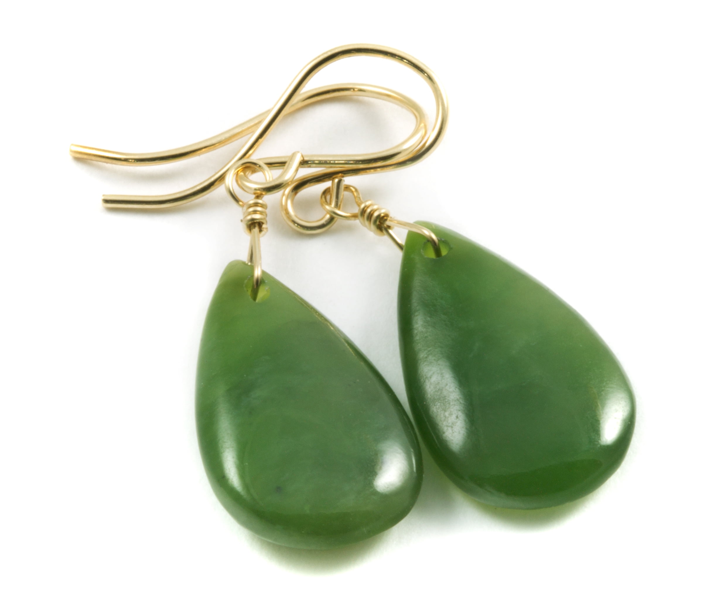 Green Jade Earrings Nephrite Smooth Dainty Teardrops 14k Gold Filled Spyglass Designs