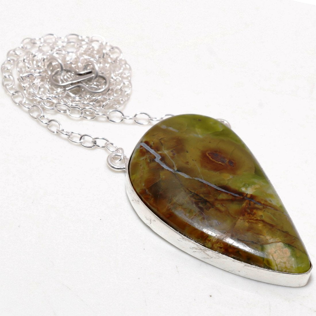 S S GEMS & JEWELLERY Green Jade Gemstone Chain Pendant Handmade Engagement Gift Jewelry 2.10" CP 541