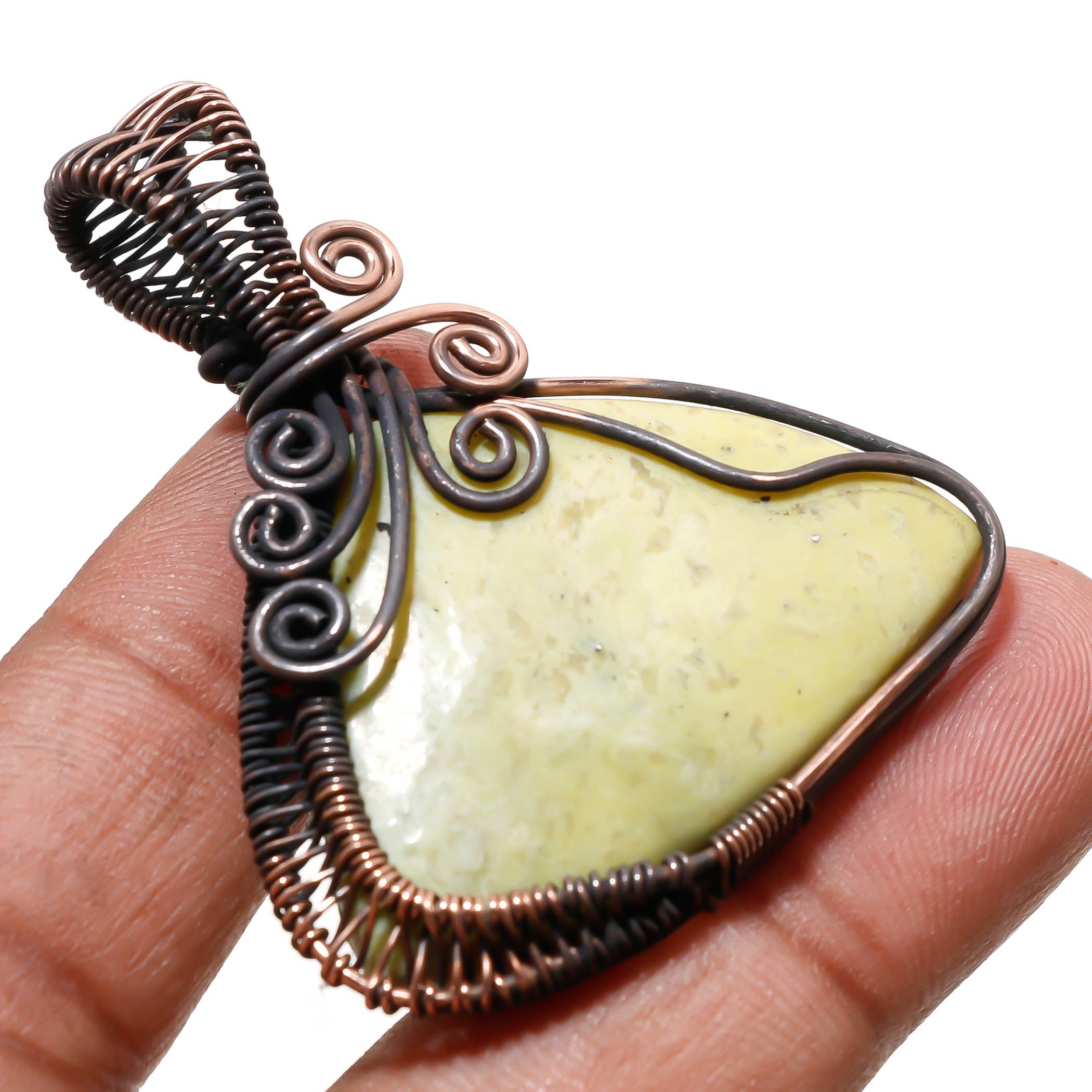 S S GEMS & JEWELLERY Green Jade Gemstone Wire Wrapped Handcrafted Copper Jewelry Pendant 1.9" SA 619