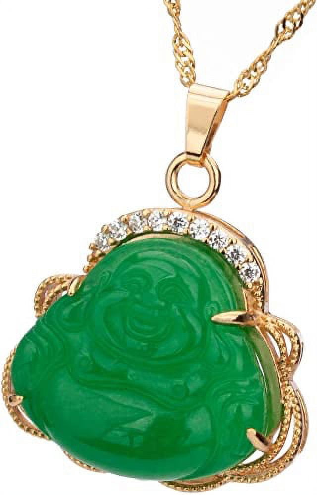 OC JEWELRY Green Jade Laughing Buddha Pendant with 14K. Gold Cuban Link chain.