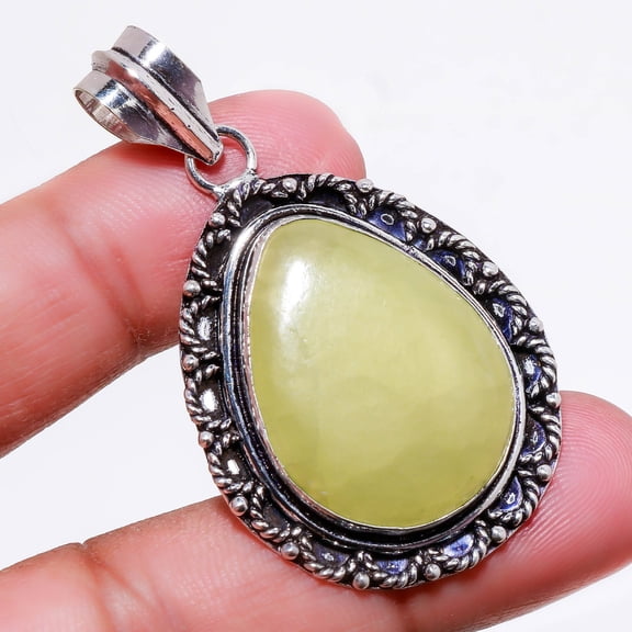 Green Jade Pear Gemstone Pendant Handmade Thanksgiving Gift Jewelry 2.20" FP 626