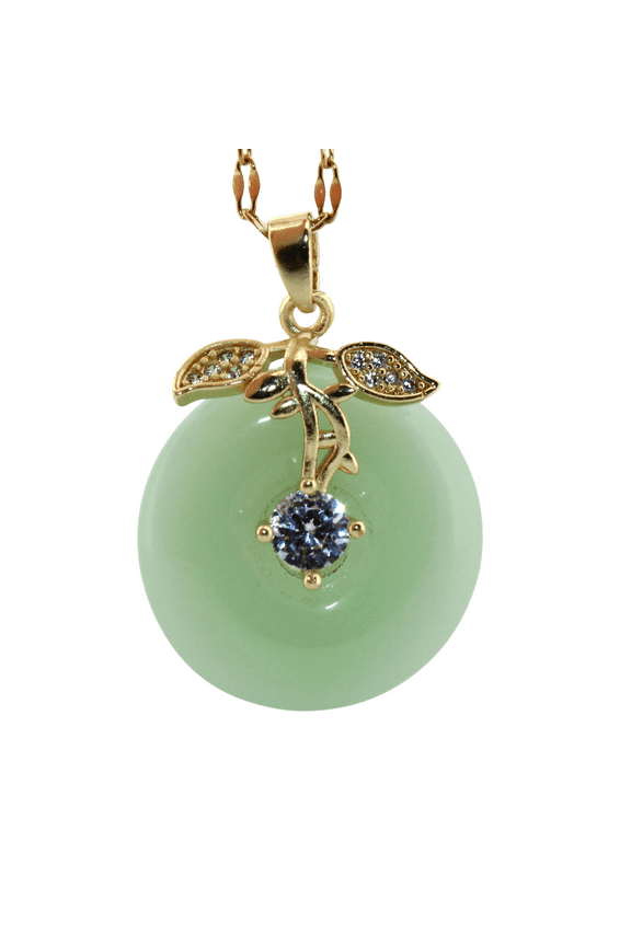 Green Jade & Topaz Leaf Gold Necklace 033