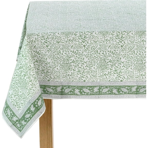 Green Jal 60x60 Inches Square 100% Cotton Hand Block Print Washable decorative Spring Summer Parties/Wedding Use,Fall décor Farmhouse Dining Dinner Tablecloth