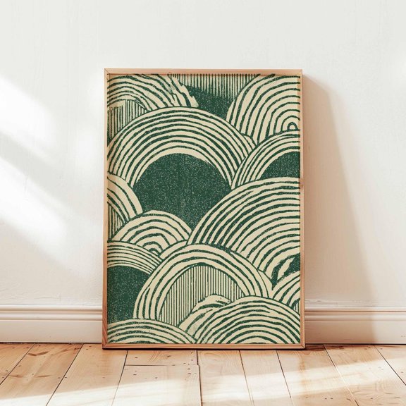 Green Japanese Cloud Hokusai Wave Pattern Wall Poster, Unframed Paper Poster 8x10in