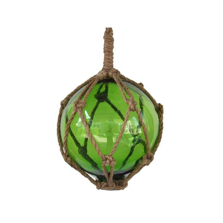 Green Japanese Glass Ball Fishing Float With Brown Netting Decoration 6 