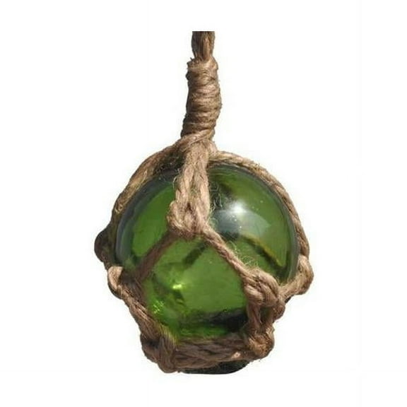 Green Japanese Glass Ball Fishing Float with Brown Netting Decoration - 2 in.
