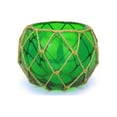 thumbnail image 1 of Green Japanese Glass Fishing Float Bowl with Decorative Brown Fish Netting 8" - Nautical Decoration - Glass Float Bowl, 1 of 2