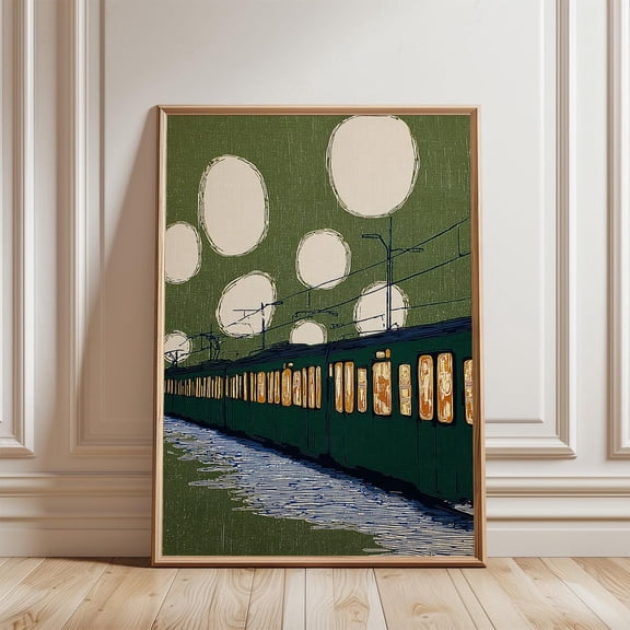 Green Japanese Night Train Poster Unframed Paper Print