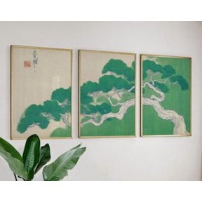 Green Japanese Pine Tree Wall Art Posters Botanical Branch Triptych Prints Home Decor Office Wall Art Set 3