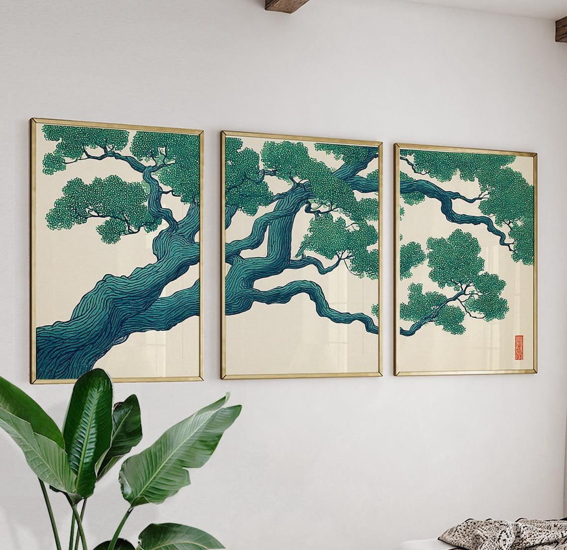 Green Japanese Tree Botanical Branch Art Home Decor Office Wall Art ...