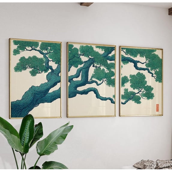 Green Japanese Tree Botanical Branch Art Home Decor Office Wall Art ...