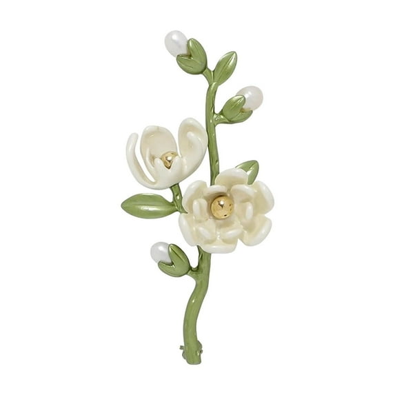 Green Jasmine Flower Brooch Pin Vintage Pearls Branch Leaf Enamel Alloy Suit Pin Trendy Banquet Jewelry Accessories Gift for Women Ladies Mom