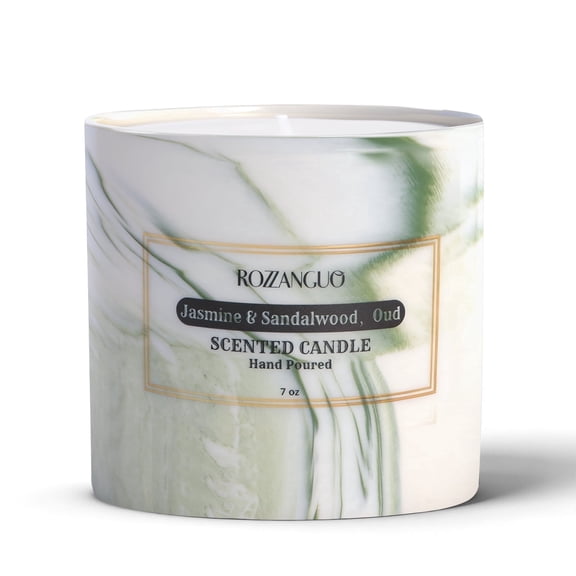 Green Jasmine and Sandalwood Oud Scented Soy and Coconut Wax Blend Single Wick Jar Candle