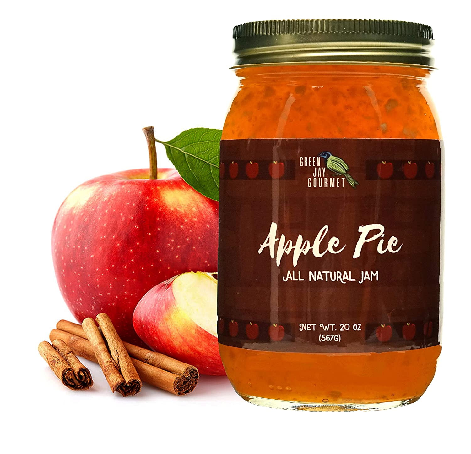 Green Jay Gourmet Apple Pie Jam AllNatural Fruit Jam with Apples, Cinnamon & Spices Vegan