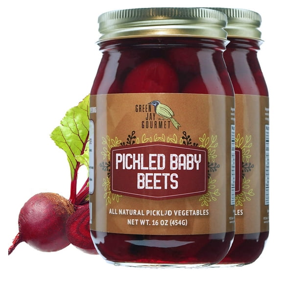 Green Jay Gourmet Fresh Classic Pickled KKS1Baby Beets - Original Recipe - Sweet, Tangy, and Vinegary Brine - Simple Natural Ingredients - Freshly Made & Hand Jarred - 2 x 16 Ounce Jars