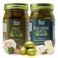 thumbnail image 1 of Green Jay Gourmet Garlic & Blue Cheese Stuffed Olives  Stuffed Green Olives for Cocktails & Cheese Board Recipes  Dirty Martini Olives & Cocktail Olives  Gourmet Olives  All Natural  32 Ounces, 1 of 5