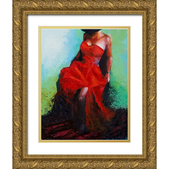 Green, Jenny 12x14 Gold Ornate Wood Framed with Double Matting Museum Art Print Titled - Lady in Red