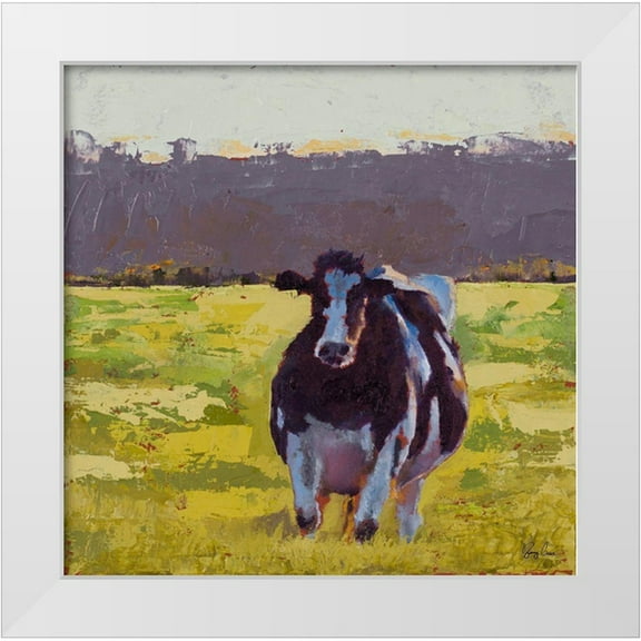 Green, Jenny 26x26 White Modern Wood Framed Museum Art Print Titled - Fat Cow in the Field