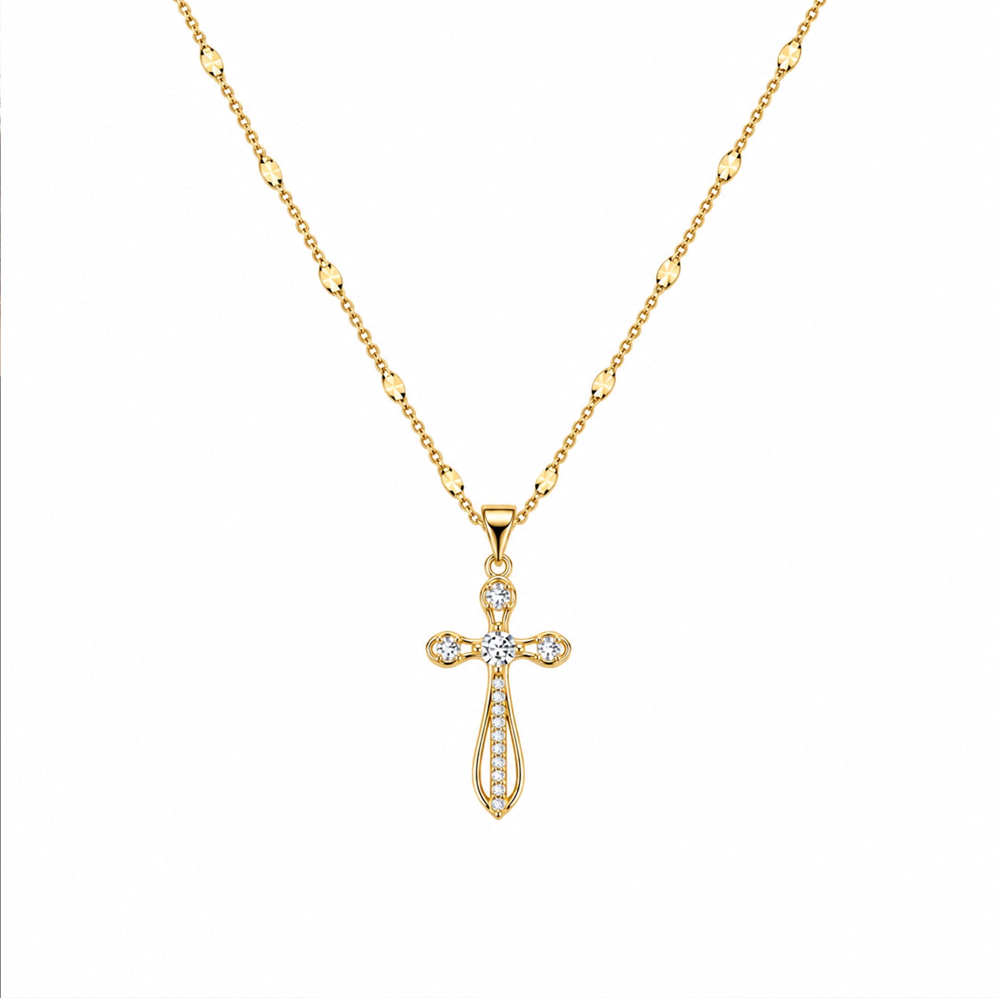 Green Jiss Women's Gold-Plated Cross Pendant Necklace, Cubic Zirconia (CZ) Cross Necklace with Lobster Clasp Elegant Faith-Inspired Jewelry Gift for Women and Teens