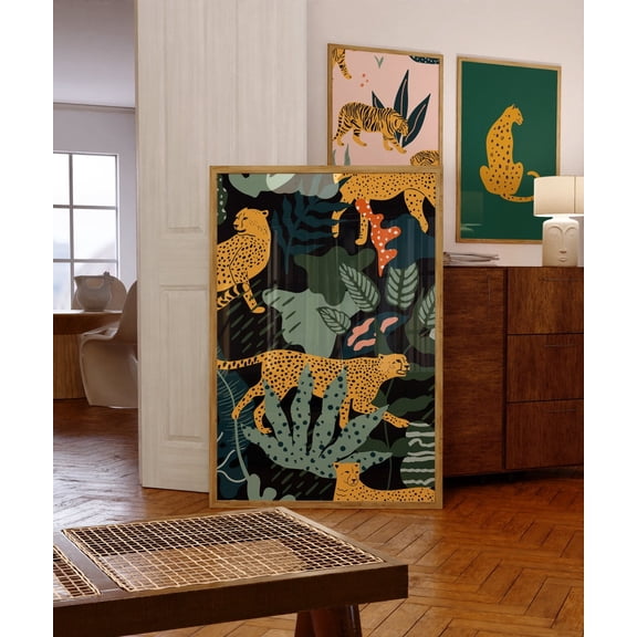 Green Jungle Big Cat Print Leo.Pard Wall Art UNFRAMED PAPER POSTER, Home Decor