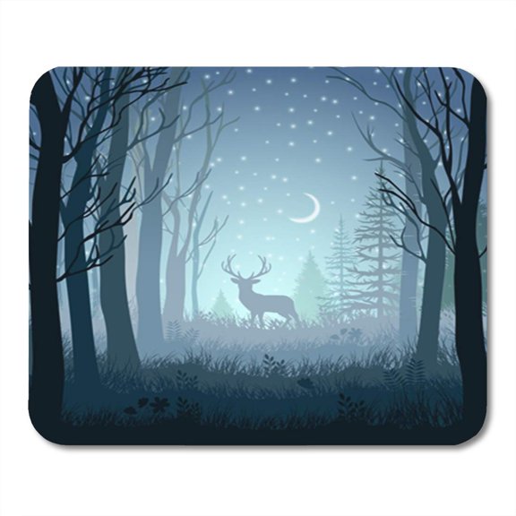Green Jungle Winter Landscape Deer in The Forest at Night Mousepad Mouse Pad Mouse Mat 9x10 inch
