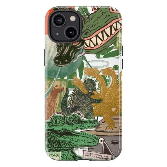 Green Kaiju Collage Phone Case, Godzilla vs Ghidorah Retro Comic Art Cover for iPhone 17 16 15 14 13 12 11 Pro Plus Mini