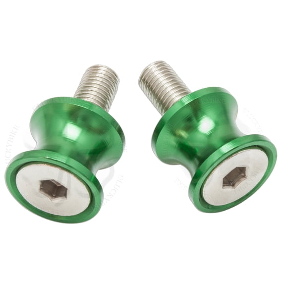 Green Kawasaki Mini Swingarm Spools Sliders 10mm Bolts Ninja ZX 6R 9R 10R 14R RR