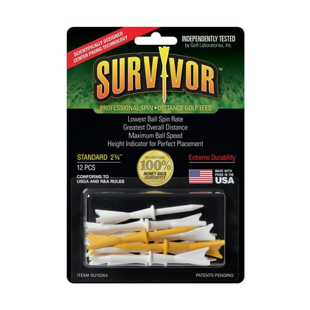 Green Keepers Survivor Plastic Distance Golf Tee 2 3/4 " - Yellow/White 12ct
