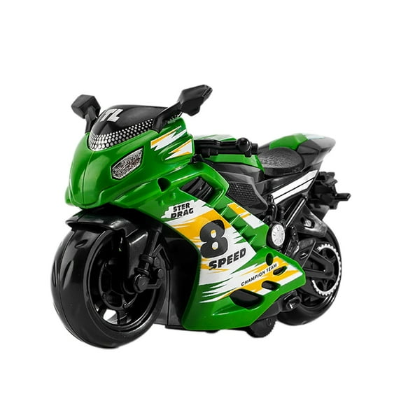 Green Kids Friction Powered Motorcycle Toy Realistic Designs Movable Parts Openable Fuels Tank Inertia System Smooth Edges Educational Play For Toddlers