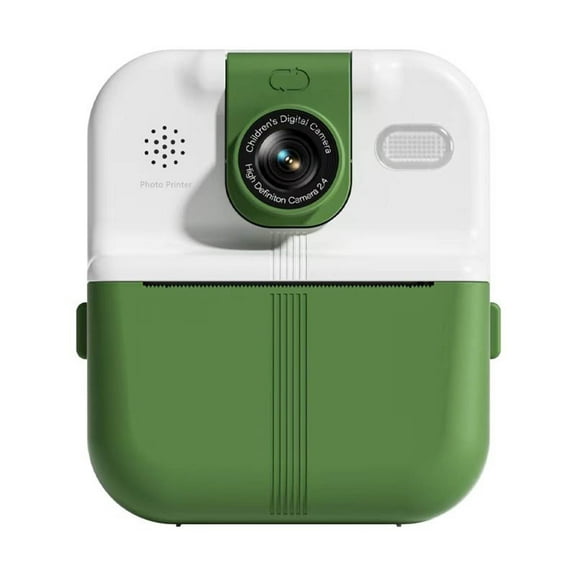 Green Kids Instant Print Camera & Thermal Label Printer 180° Rotating Lens 2.4 Inch Ips Hd Screen App Connected Printing 1080P Recording Diy Sticker Maker