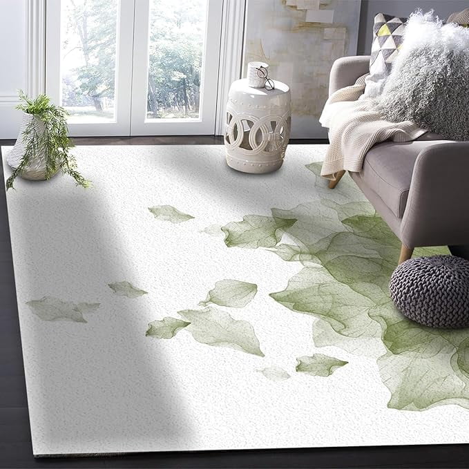 Study Room Rugs Green Kids Rugs, Abstract Floral Bedroom Rug, Minimalism Art Watercolor ...
