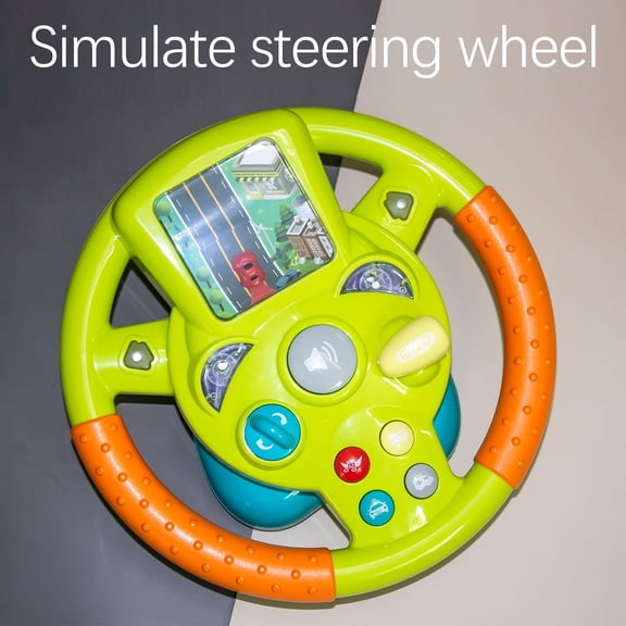Green Kids Steering Wheel Simulator Toy For Car Rear Seat Interactive Driving Game With Suction