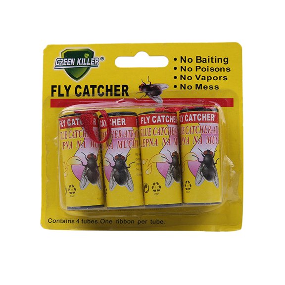Green Killer Fly Catcher Eco-Friendly Fly Trap with No Baiting, Poisons, Vapors, or Mess 4 Pack