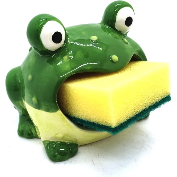 Green Kitchen Decor Cute Ceramic Frog Sponge Holder for Kitchen Sink Ceramic Frog Soap Holder 4.7 Home Decor Fun Novelty Gift