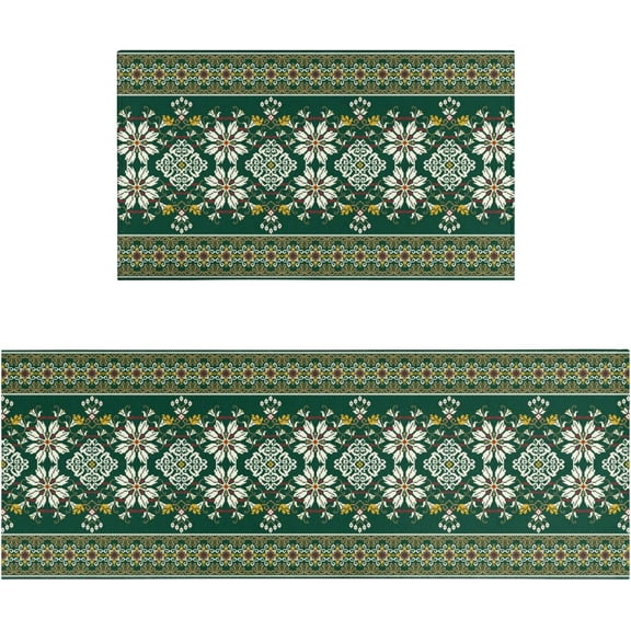 Green Kitchen Rugs Sets of 2, Green Kitchen Mat Washable Non-Slip Kitchen Mats for Floor 2 Piece Green Kitchen Decor
