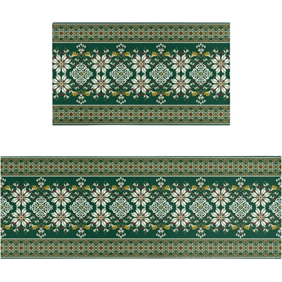 Green Kitchen Rugs Sets of 2, Green Kitchen Mat Washable Non-Slip Kitchen Mats for Floor 2 Piece Green Kitchen Decor