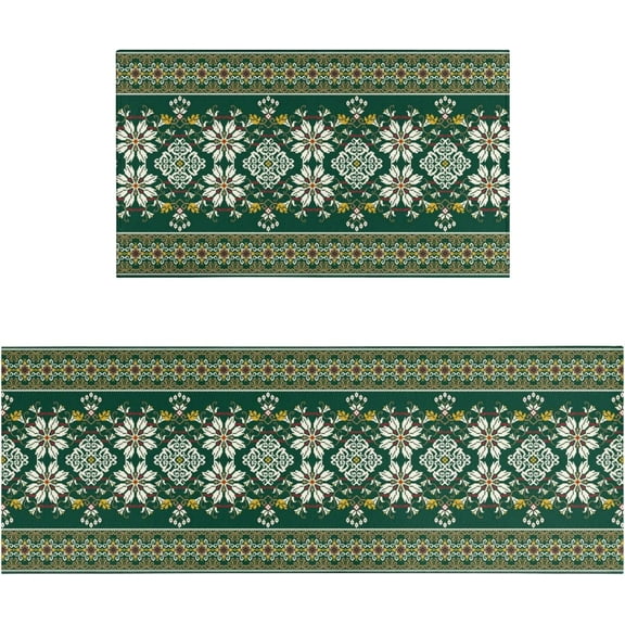 Green Kitchen Rugs Sets of 2, Green Kitchen Mat Washable Non-Slip Kitchen Mats for Floor 2 Piece Green Kitchen Decor