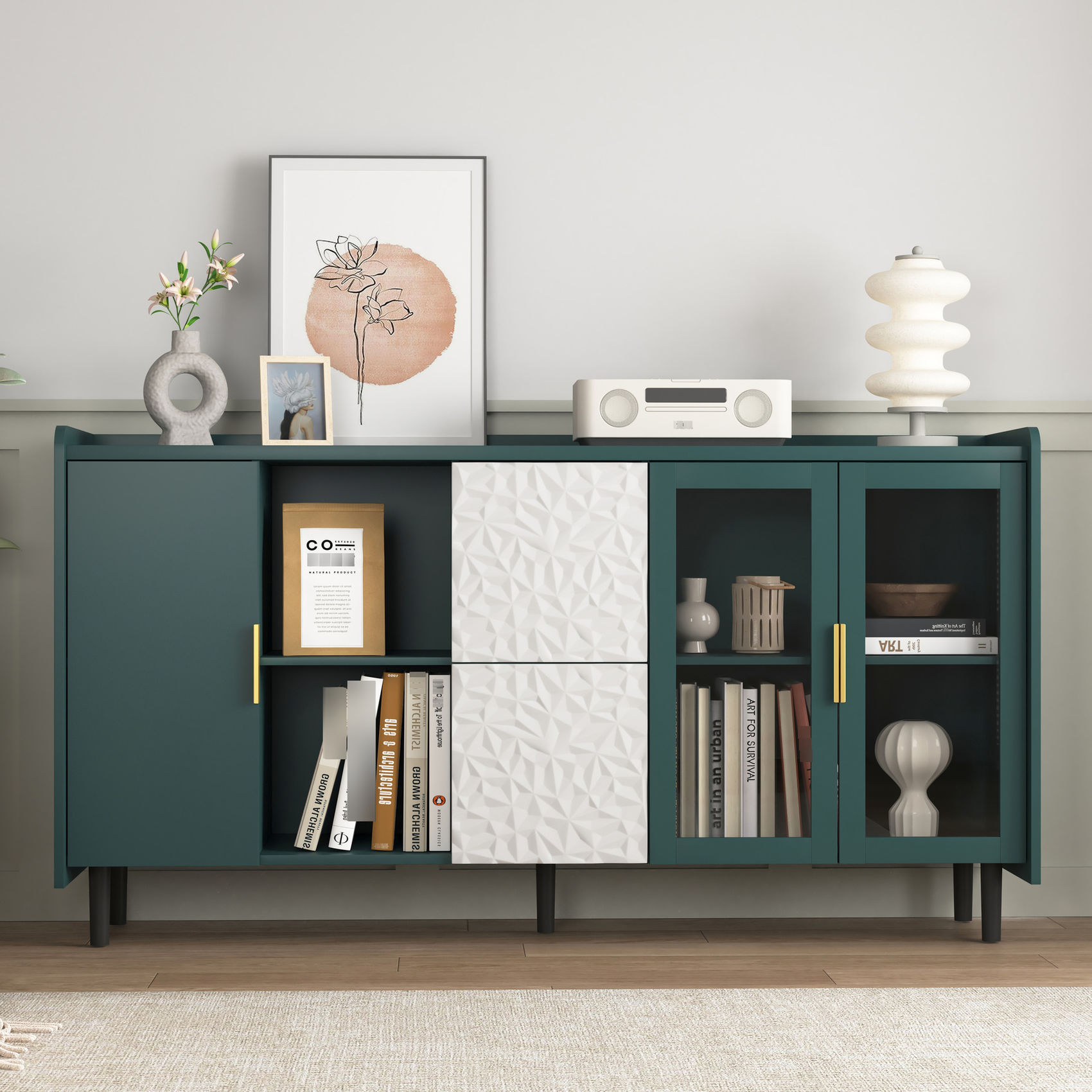 Green Kitchen Storage Cabinet with Unique Shape / Adds Decorative Look ...
