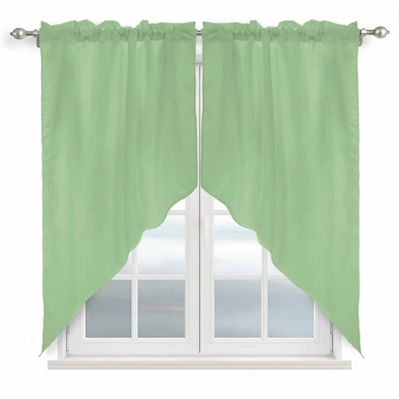 Green Kitchen Window Curtains, Swag Curtains Valance for Bedroom Living Room Bathroom, Minimalist Solid Color Modern Abstract Rod Pocket Window Treatment Curtain Block Drapes 2 Panels 28"x36"