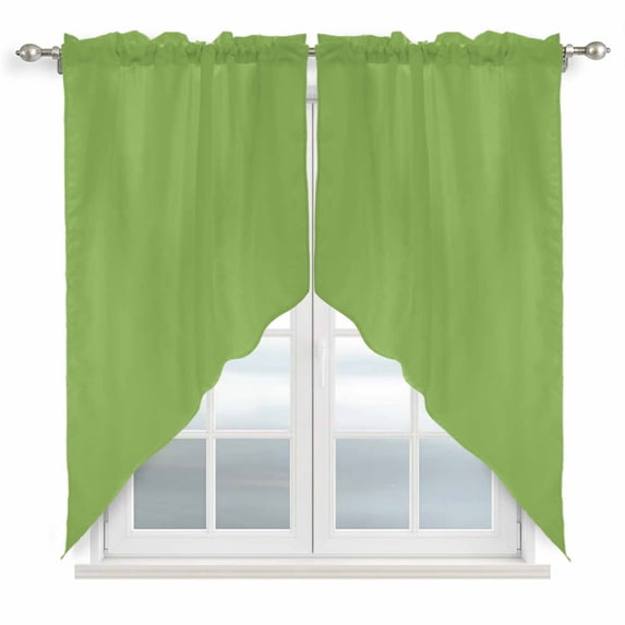 Green Kitchen Window Curtains, Swag Curtains Valance for Bedroom Living Room Bathroom, Solid Color Simple Abstract Fashion Light Color Rod Pocket Window Curtain Block Drapes 2 Panels 28"x36"