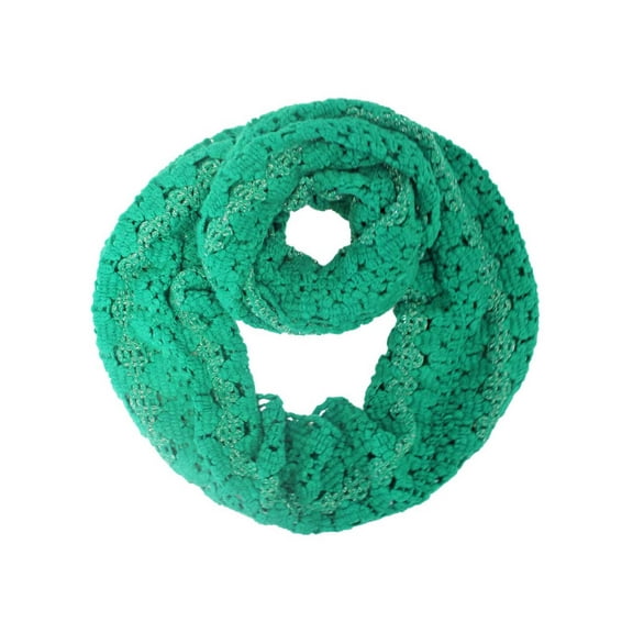 Green Knit Infinity Scarf With Metallic Accent