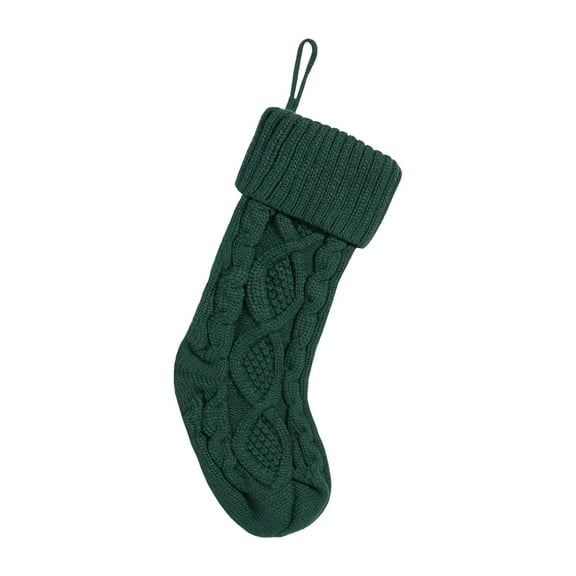 Green Knitted Christmas Stocking, Polyester Fiber, For Fireplace & Tree, Gift Bag Included, Festive Design