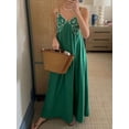 thumbnail image 1 of Green Koi Fish Embroidered Spaghetti Strap Maxi Dress V-Neck Flowy Summer Vacation Beach Cami, 1 of 4
