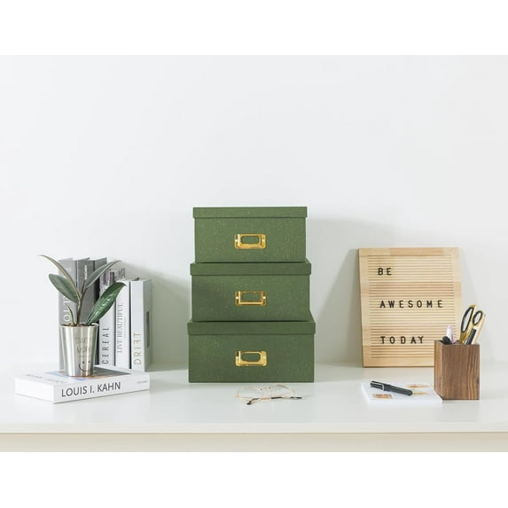 Green Kraft Paper Storage Boxes Set of 3 with Lids