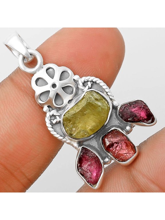 Green Kyanite Rough & Pink Tourmaline Rough 925 Silver Pendant Jewelry P-1570 SDP135917
