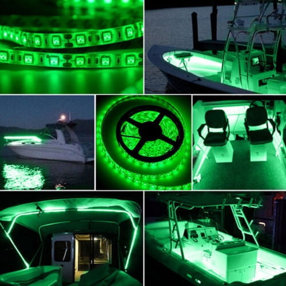 Green LED Boat Light Deck Waterproof Bow Trailer Pontoon Lights Strip Marine 5M, Super Bright Easy Installation