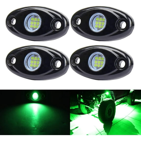 Green LED Rock Lights, 4 Pods Neon 12V Waterproof Underglow Underbody Kit Crawler Crawling Dome Exterior Wheel Lights for ATV RZR UTV SUV Off-Road Auto Boat Motorcycle Glow Trail Rig Fender Lamp